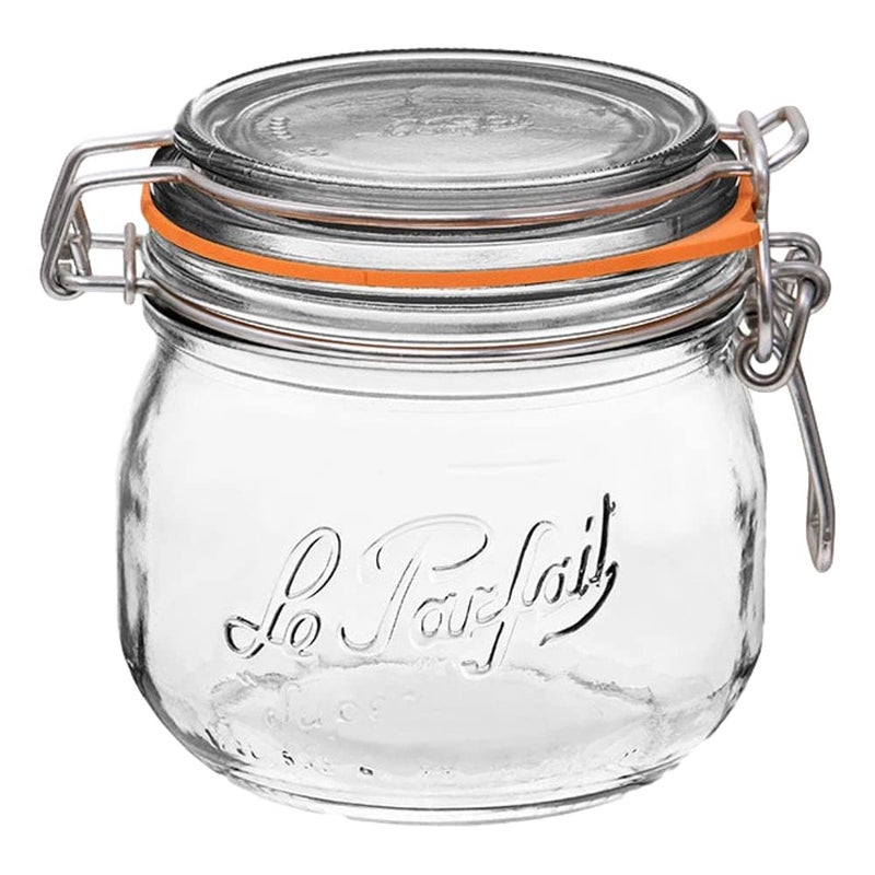 Le Parfait Super Jar - 500mL French Glass Canning Jar w/Round Body, Wide Mouth, Airtight Lid - Clear Glass Jar (16oz/Pint, 1 pk) - Image 1